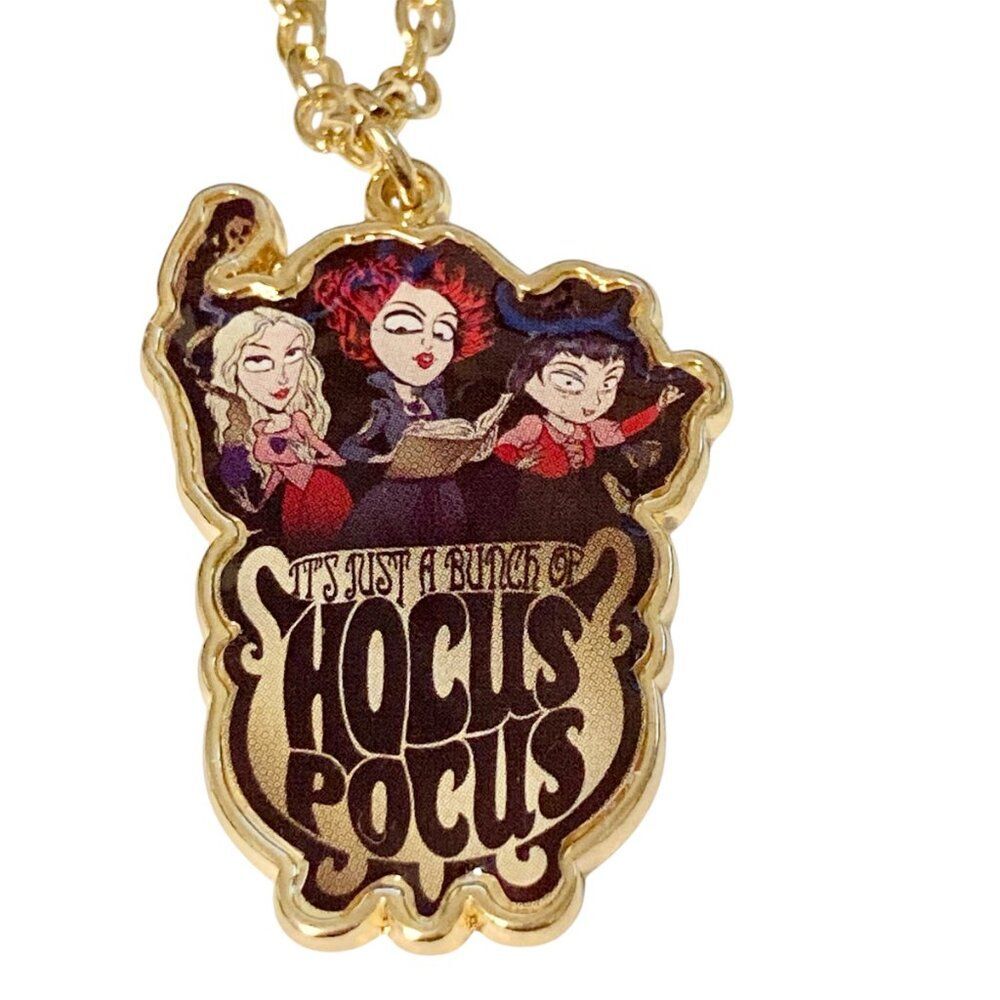 Vtg Disney Hocus Pocus Necklace Witches Witch Brew Pot Pendant Signed Halloween